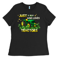 Black just a boy who loves tractors Ladies Tee - JahusDesignShop