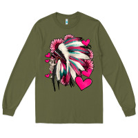 Army Green indian headdress with hearts valentine's day Long Sleeve Tee - Jasminsmagicworld