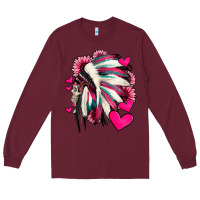 Burgundy indian headdress with hearts valentine's day Long Sleeve Tee - Jasminsmagicworld