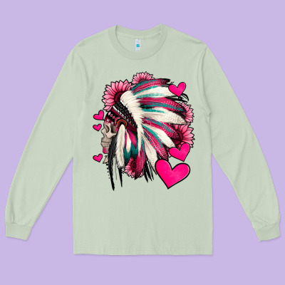 Indian Headdress With Hearts Valentine's Day Long Sleeve Tee Designed By Jasminsmagicworld