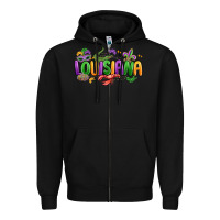 Black mardi gras louisiana Zipper Hoodie - MaliasSmallBusiness