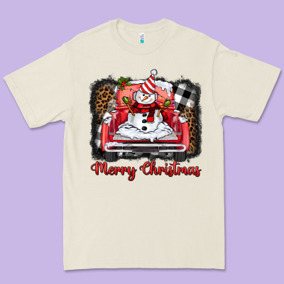 Merry Christmas Truck Snowman Premium Tee Designed By Barkaloodesign