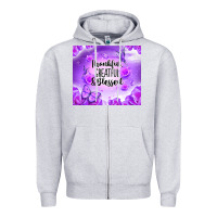 Heather Grey thankful greatful blessed Zipper Hoodie - NancyCooperArtShop
