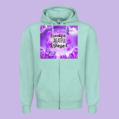 Thankful Greatful Blessed Zipper Hoodie Designed By Nancycooperartshop