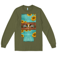 Army Green mom hereford cattle sunflowers on tooled leather slim can cooler Long Sleeve Tee - BarkalooDesign