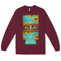 Burgundy mom hereford cattle sunflowers on tooled leather slim can cooler Long Sleeve Tee - BarkalooDesign