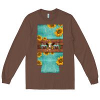 Chestnut mom hereford cattle sunflowers on tooled leather slim can cooler Long Sleeve Tee - BarkalooDesign