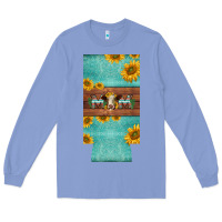 Colony Blue mom hereford cattle sunflowers on tooled leather slim can cooler Long Sleeve Tee - BarkalooDesign