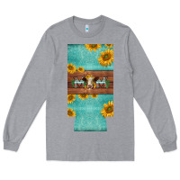 Heather Grey mom hereford cattle sunflowers on tooled leather slim can cooler Long Sleeve Tee - BarkalooDesign