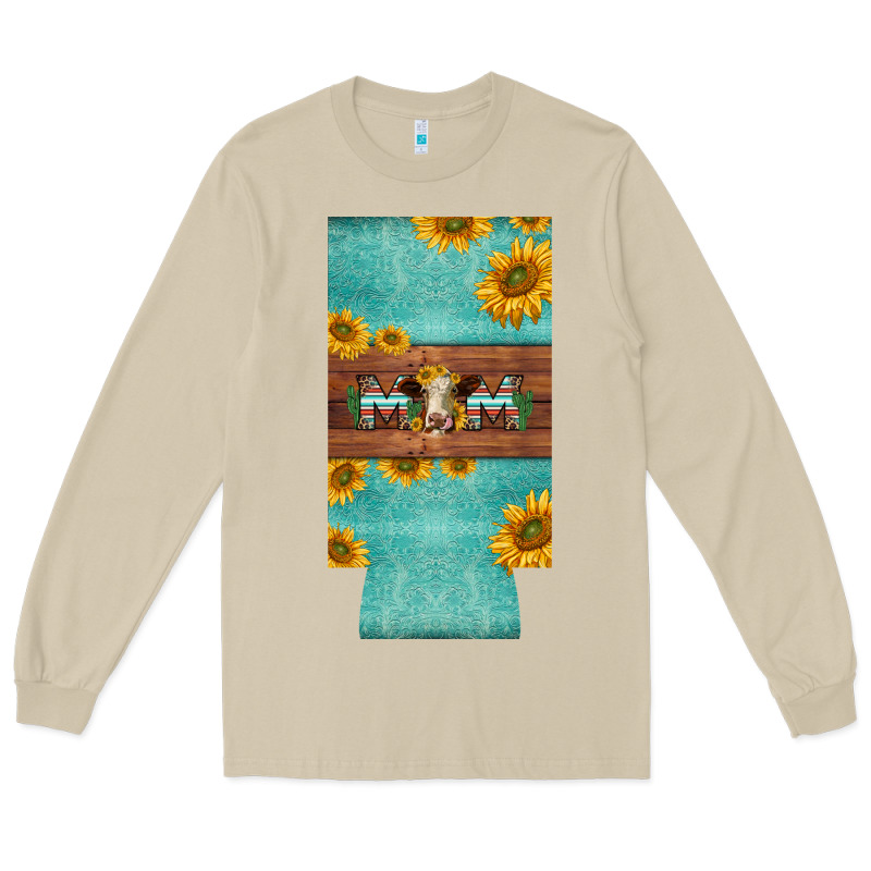 Mom Hereford Cattle Sunflowers On Tooled Leather Slim Can Cooler Long Sleeve Tee by BarkalooDesign | Teevron
