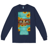 Navy mom hereford cattle sunflowers on tooled leather slim can cooler Long Sleeve Tee - BarkalooDesign