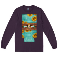 Plum mom hereford cattle sunflowers on tooled leather slim can cooler Long Sleeve Tee - BarkalooDesign
