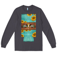 Smoke mom hereford cattle sunflowers on tooled leather slim can cooler Long Sleeve Tee - BarkalooDesign