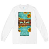 White mom hereford cattle sunflowers on tooled leather slim can cooler Long Sleeve Tee - BarkalooDesign