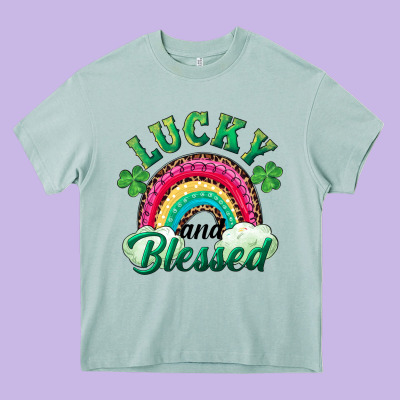 Heavy Core Tee Lucky and blessed rainbow