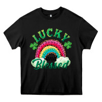 Black Lucky and blessed rainbow Heavy Core Tee - RanaPortraitStore