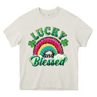 Cream Lucky and blessed rainbow Heavy Core Tee - RanaPortraitStore