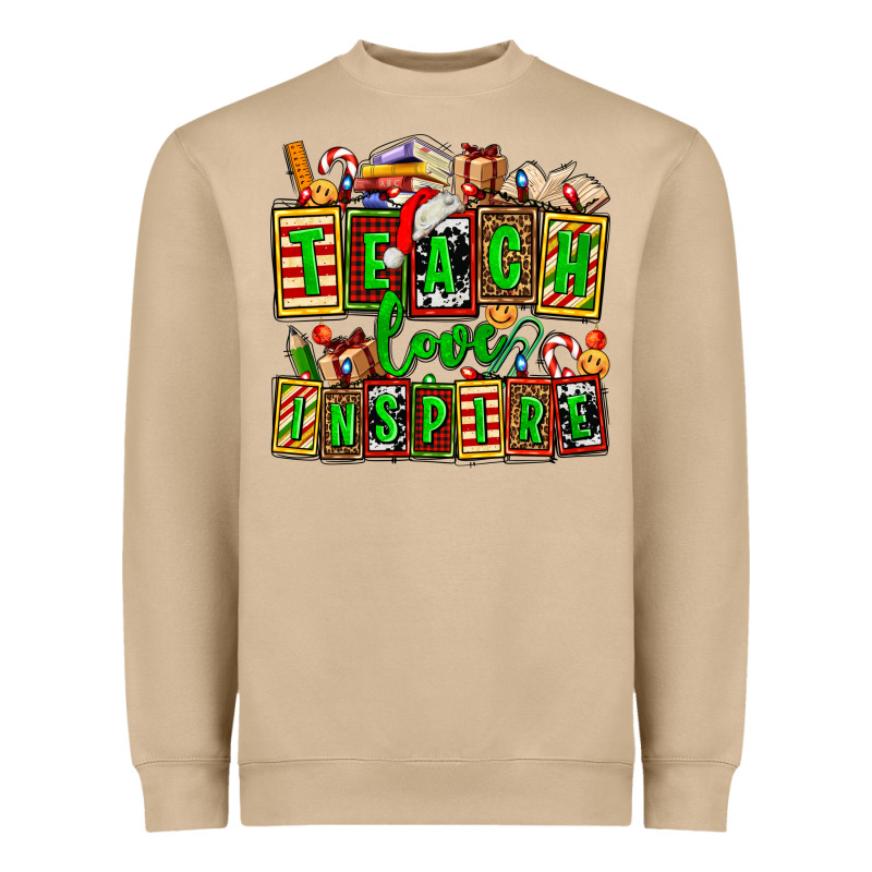 Teach Love Inspire With Christmas And Teacher Elements Heavyweight Sweatshirt by AdoDesignShop | Teevron