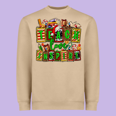 Teach Love Inspire With Christmas And Teacher Elements Heavyweight Sweatshirt Designed By Adodesignshop