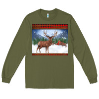 Army Green christmas reindeer red barn country farm christmas Long Sleeve Tee - BarkalooDesign