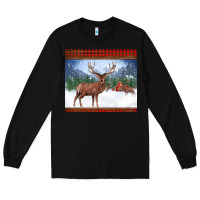 Black christmas reindeer red barn country farm christmas Long Sleeve Tee - BarkalooDesign
