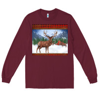 Burgundy christmas reindeer red barn country farm christmas Long Sleeve Tee - BarkalooDesign