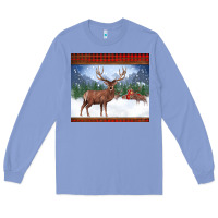 Colony Blue christmas reindeer red barn country farm christmas Long Sleeve Tee - BarkalooDesign