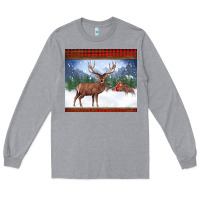 Heather Grey christmas reindeer red barn country farm christmas Long Sleeve Tee - BarkalooDesign