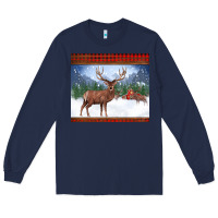 Navy christmas reindeer red barn country farm christmas Long Sleeve Tee - BarkalooDesign