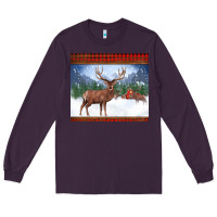 Plum christmas reindeer red barn country farm christmas Long Sleeve Tee - BarkalooDesign