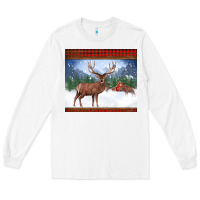 White christmas reindeer red barn country farm christmas Long Sleeve Tee - BarkalooDesign