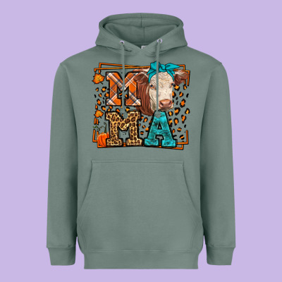Western Fall Cow Mama Heavyweight Hoodie Designed By Lillyallendesigns