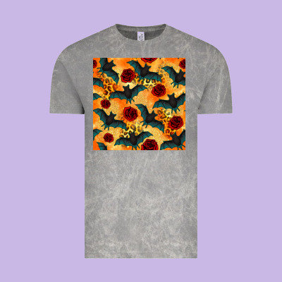 Halloween Bat And Roses Seamless Pattern Vintage Tee Designed By Bundleandbundleshop
