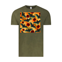 Vintage Olive halloween bat and roses seamless pattern Vintage Tee - BundleAndBundleShop