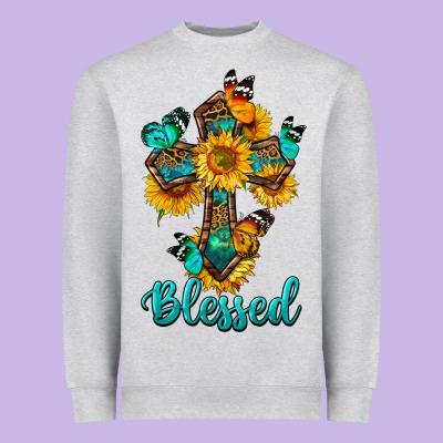 Cross With Butterfly Blessed Heavyweight Sweatshirt Designed By Bundleandbundleshop