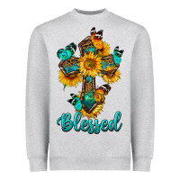 Heather Grey cross with butterfly blessed Heavyweight Sweatshirt - BundleAndBundleShop