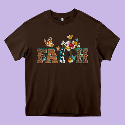 Faith Cross And Butterfly With Sunflower Leopard And Roses Heavy Core Tee Designed By Artiststas