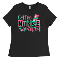 Black coffee nurse repeat Ladies Tee - RanaPortraitStore