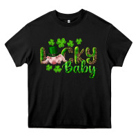 Black Lucky Baby With Pig Heavy Core Tee - RanaPortraitStore