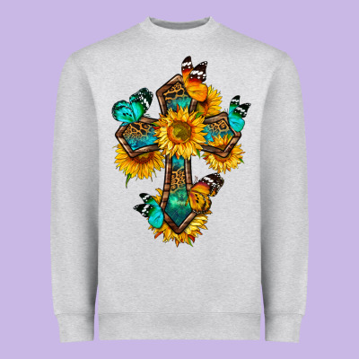 Cross With Butterfly Heavyweight Sweatshirt Designed By Bundleandbundleshop