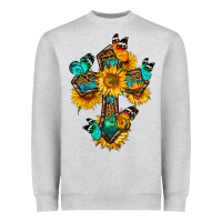 Heather Grey cross with butterfly Heavyweight Sweatshirt - BundleAndBundleShop