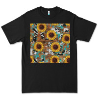 Black western sunflowers turquoise cowhide seamless background Premium Tee - RanaPortraitStore