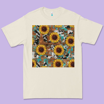 Western Sunflowers Turquoise Cowhide Seamless Background Premium Tee Designed By Ranaportraitstore