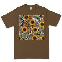 Cacao western sunflowers turquoise cowhide seamless background Premium Tee - RanaPortraitStore