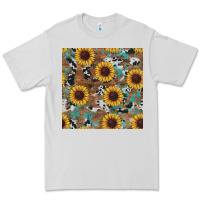 Dove Grey western sunflowers turquoise cowhide seamless background Premium Tee - RanaPortraitStore
