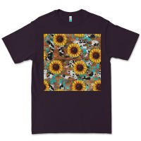 Plum western sunflowers turquoise cowhide seamless background Premium Tee - RanaPortraitStore