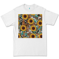 White western sunflowers turquoise cowhide seamless background Premium Tee - RanaPortraitStore