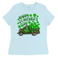 Baby Blue happy st. patricks day shamrock farm truck Ladies Tee - RanaPortraitStore