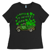 Black happy st. patricks day shamrock farm truck Ladies Tee - RanaPortraitStore