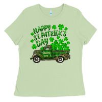 Happy St. Patricks Day Shamrock Farm Truck Ladies Tee | Teevron